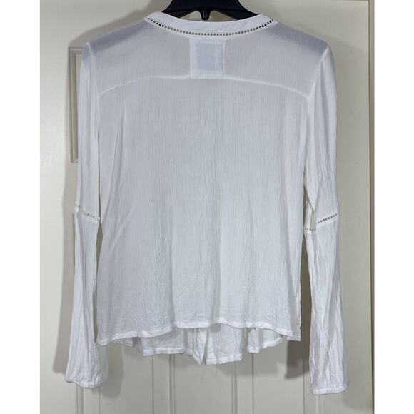 Superdry Sheer Button Up Blouse Womens Small White Long Sleeve Embroidered Shirt - Picture 3 of 10